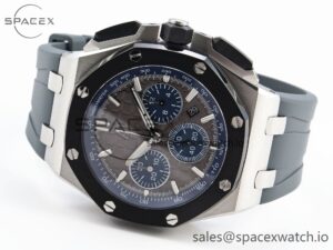 Audermars Piguet Royal Oak Offshore 44mm SS Black Ceramic Bezel APF 1:1 Best Edition Gray/Blue Dial on Gray Rubber Strap A4401 - Image 5