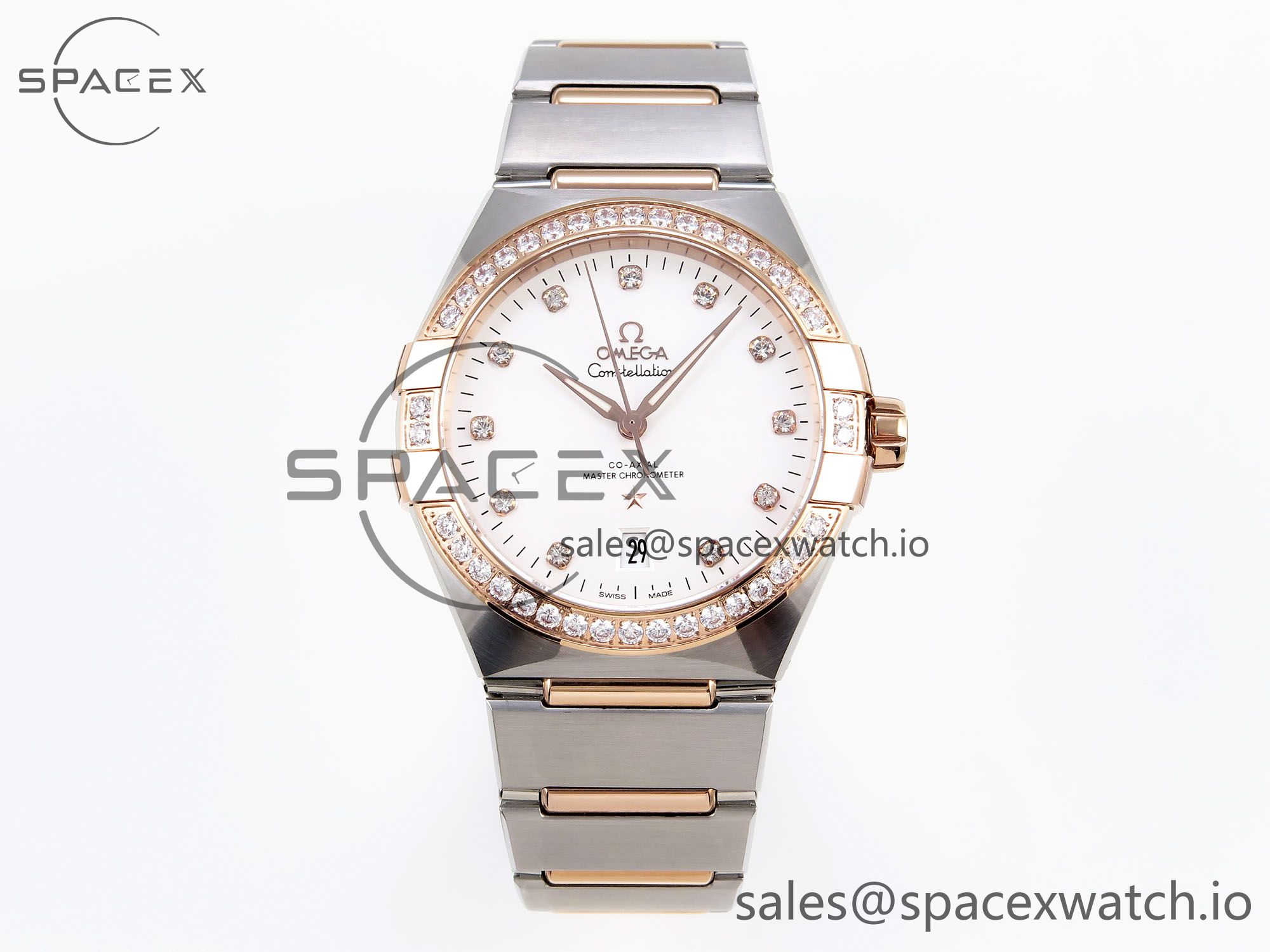 IMG_0085 Omega Constellation 39mm SS/RG Diamonds Bezel ASWF 1:1 Best Edition White Diamonds Dial on SS/RG Bracelet A8800 - Image 1