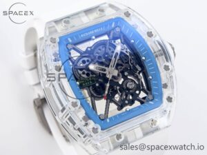 Richard Mille RM035 Transparent RMF Best Edition Skeleton Blue Dial on White Rubber Strap Clone RMUL2 - Image 3