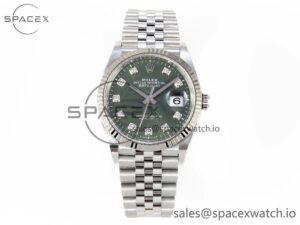 Rolex DateJust 36 126234 Clean 1:1 Best Edition 904L Steel Green Leaf Diamonds Dial on Jubilee Bracelet VR3235