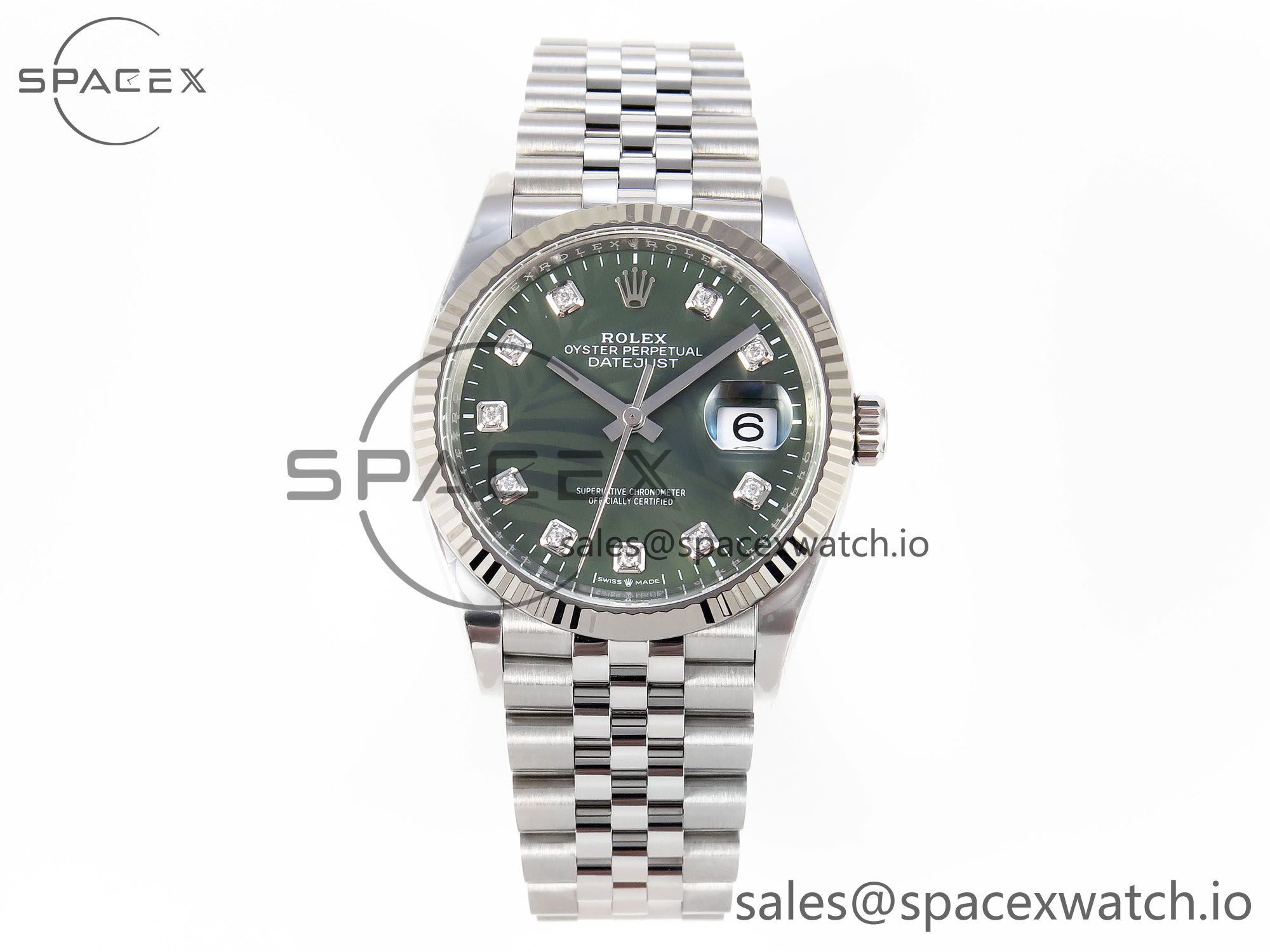 IMG_0086 Rolex DateJust 36 126234 Clean 1:1 Best Edition 904L Steel Green Leaf Diamonds Dial on Jubilee Bracelet VR3235 - Image 1