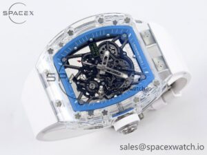 Richard Mille RM035 Transparent RMF Best Edition Skeleton Blue Dial on White Rubber Strap Clone RMUL2 - Image 6
