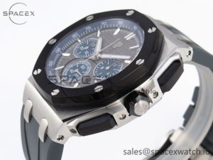 Audermars Piguet Royal Oak Offshore 44mm SS Black Ceramic Bezel APF 1:1 Best Edition Gray/Blue Dial on Gray Rubber Strap A4401 - Image 7