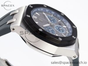 Audermars Piguet Royal Oak Offshore 44mm SS Black Ceramic Bezel APF 1:1 Best Edition Gray/Blue Dial on Gray Rubber Strap A4401 - Image 8