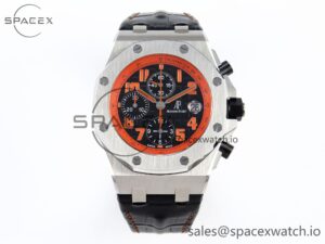 Audermars Piguet Royal Oak Offshore 42mm SS APF 1:1 Best Edition Black Dial Orange Markers on Black Leather Strap A7750