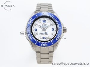 Omega SEAMASTER PLANET OCEAN 6000M ULTRA DEEP 45.5MM SS TF 1:1 BEST EDITION WHITE DIAL BLUE BEZEL ON SS BRACELET A2824