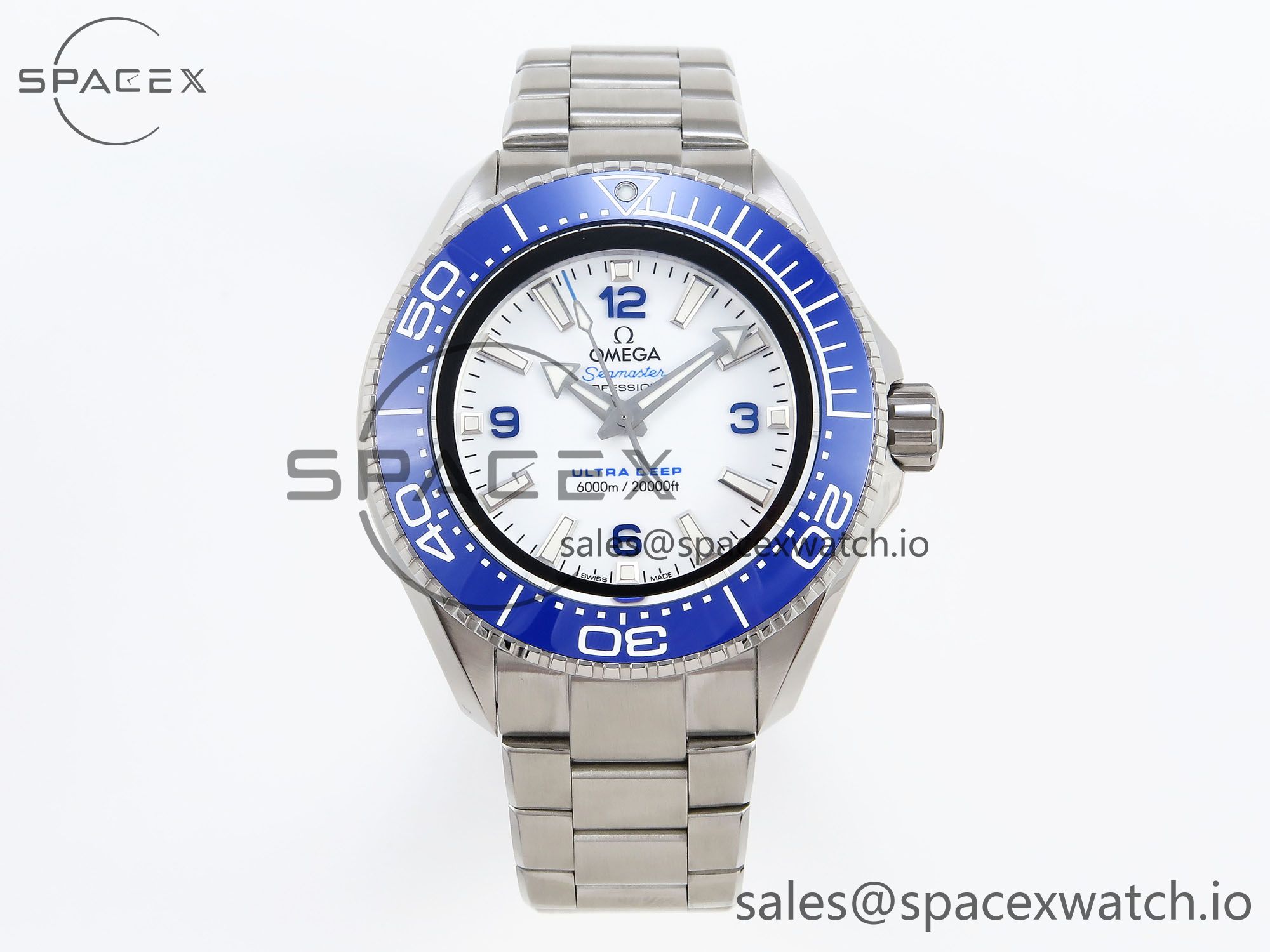IMG_0090 Omega SEAMASTER PLANET OCEAN 6000M ULTRA DEEP 45.5MM SS TF 1:1 BEST EDITION WHITE DIAL BLUE BEZEL ON SS BRACELET A2824 - Image 1