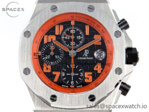 Audermars Piguet Royal Oak Offshore 42mm SS APF 1:1 Best Edition Black Dial Orange Markers on Black Leather Strap A7750 - Image 2