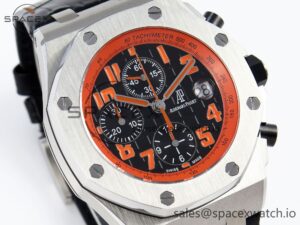 Audermars Piguet Royal Oak Offshore 42mm SS APF 1:1 Best Edition Black Dial Orange Markers on Black Leather Strap A7750 - Image 3