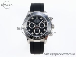Rolex Daytona 116519 SS OMF Best Edition Black Diamonds Dial on Oysterflex Strap A7750 (Slim Movement)