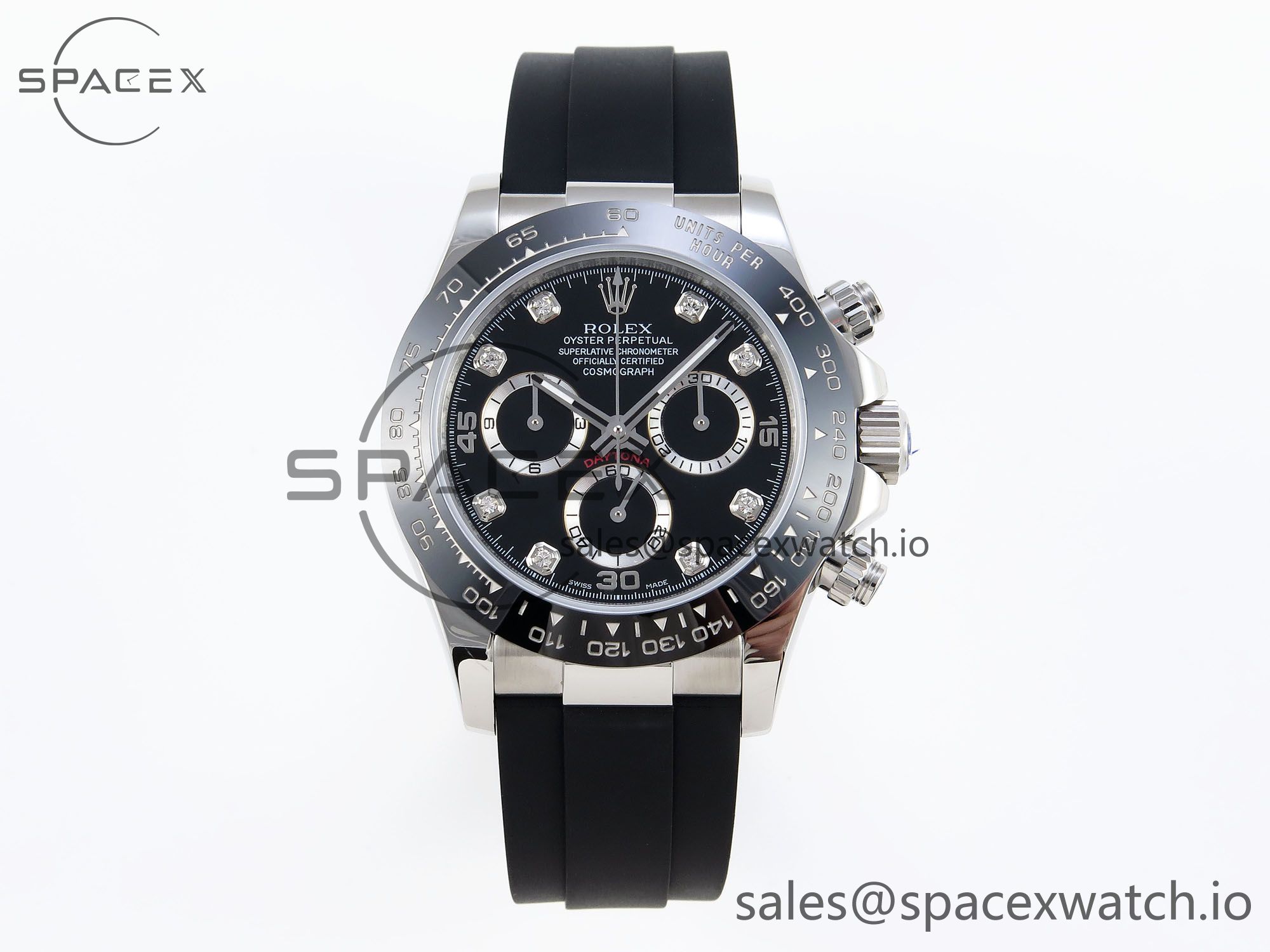 IMG_0091 Rolex Daytona 116519 SS OMF Best Edition Black Diamonds Dial on Oysterflex Strap A7750 (Slim Movement) - Image 1