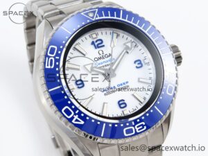 Omega SEAMASTER PLANET OCEAN 6000M ULTRA DEEP 45.5MM SS TF 1:1 BEST EDITION WHITE DIAL BLUE BEZEL ON SS BRACELET A2824 - Image 3