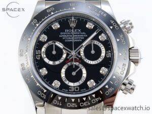 Rolex Daytona 116519 SS OMF Best Edition Black Diamonds Dial on Oysterflex Strap A7750 (Slim Movement) - Image 2