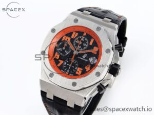Audermars Piguet Royal Oak Offshore 42mm SS APF 1:1 Best Edition Black Dial Orange Markers on Black Leather Strap A7750 - Image 4