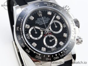 Rolex Daytona 116519 SS OMF Best Edition Black Diamonds Dial on Oysterflex Strap A7750 (Slim Movement) - Image 3