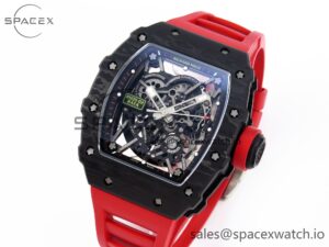 Richard Mille RM035 BLACK CARBON SONIC BEST EDITION SKELETON DIAL ON RED RUBBER STRAP CLONE RMUL2 - Image 4