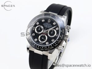 Rolex Daytona 116519 SS OMF Best Edition Black Diamonds Dial on Oysterflex Strap A7750 (Slim Movement) - Image 4