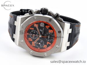 Audermars Piguet Royal Oak Offshore 42mm SS APF 1:1 Best Edition Black Dial Orange Markers on Black Leather Strap A7750 - Image 5