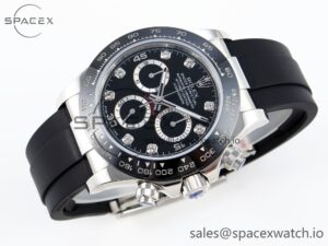 Rolex Daytona 116519 SS OMF Best Edition Black Diamonds Dial on Oysterflex Strap A7750 (Slim Movement) - Image 6