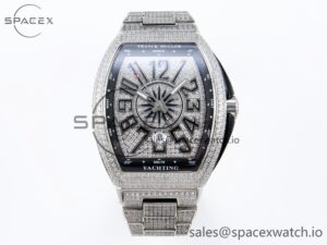 Franck Muller Vanguard SS Black Full Diamonds ABF Best Edition Diamonds Blue Dial on Diamonds Bracelet A2824