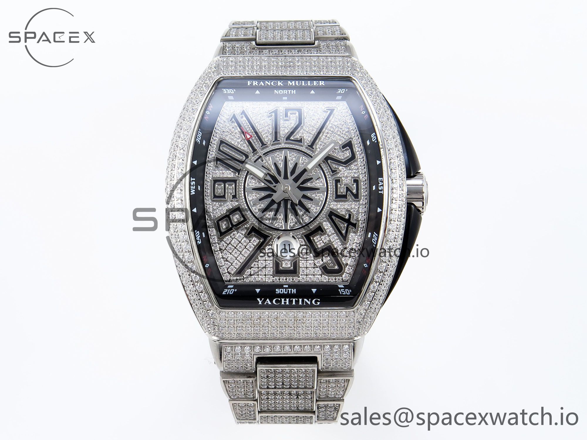 IMG_0095 Franck Muller Vanguard SS Black Full Diamonds ABF Best Edition Diamonds Blue Dial on Diamonds Bracelet A2824 - Image 1