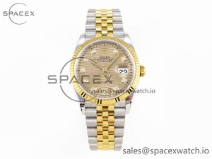 Rolex DateJust 36 SS 126233 VSF 1:1 Best Edition 904L Steel YG Textured Diamonds Dial on Jubilee Bracelet VS3235