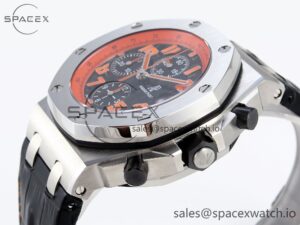 Audermars Piguet Royal Oak Offshore 42mm SS APF 1:1 Best Edition Black Dial Orange Markers on Black Leather Strap A7750 - Image 7