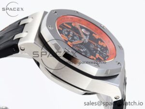 Audermars Piguet Royal Oak Offshore 42mm SS APF 1:1 Best Edition Black Dial Orange Markers on Black Leather Strap A7750 - Image 8