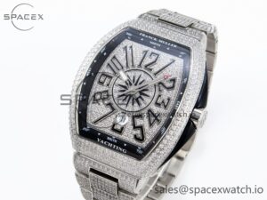 Franck Muller Vanguard SS Black Full Diamonds ABF Best Edition Diamonds Blue Dial on Diamonds Bracelet A2824 - Image 4