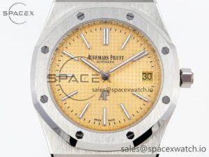 Audermars Piguet Royal Oak 39mm 15202 SS IPF 1:1 Best Edition Yellow Textured Dial on SS Bracelet A2121 - Image 2