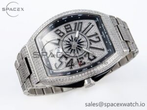 Franck Muller Vanguard SS Black Full Diamonds ABF Best Edition Diamonds Blue Dial on Diamonds Bracelet A2824 - Image 6