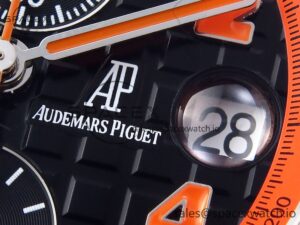 Audermars Piguet Royal Oak Offshore 42mm SS APF 1:1 Best Edition Black Dial Orange Markers on Black Leather Strap A7750 - Image 10