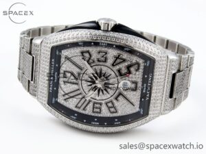 Franck Muller Vanguard SS Black Full Diamonds ABF Best Edition Diamonds Blue Dial on Diamonds Bracelet A2824 - Image 5