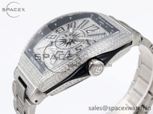 Franck Muller Vanguard SS Black Full Diamonds ABF Best Edition Diamonds Blue Dial on Diamonds Bracelet A2824 - Image 7