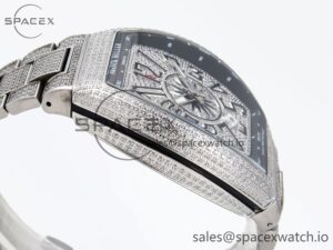 Franck Muller Vanguard SS Black Full Diamonds ABF Best Edition Diamonds Blue Dial on Diamonds Bracelet A2824 - Image 8