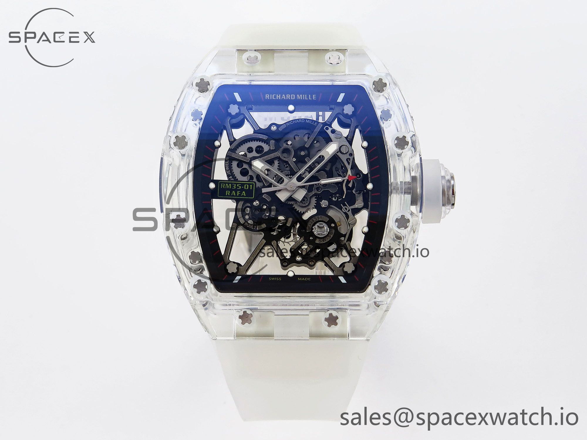 IMG_0103 Richard Mille RM035 Transparent RMF Best Edition Skeleton Dial on Translucent Rubber Strap Clone RMUL2 - Image 1