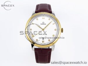 Omega De Ville Date YG MKF 1:1 Best Edition White Textured Dial Diamonds Marker on Brown Leather Strap A8800