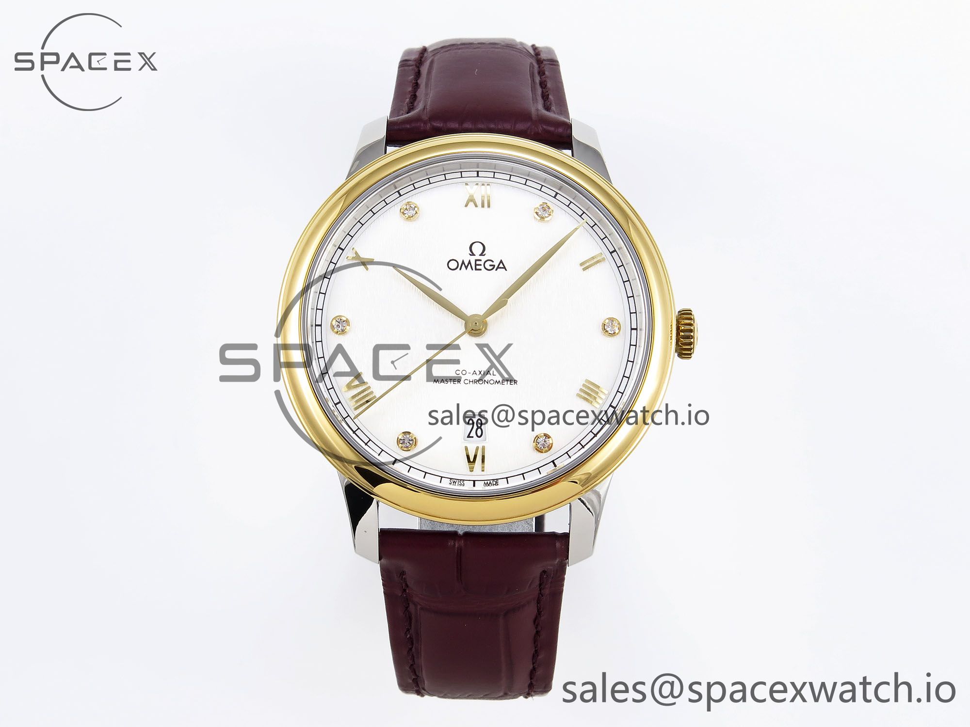 IMG_0104 Omega De Ville Date YG MKF 1:1 Best Edition White Textured Dial Diamonds Marker on Brown Leather Strap A8800 - Image 1