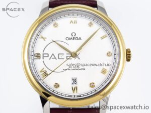 Omega De Ville Date YG MKF 1:1 Best Edition White Textured Dial Diamonds Marker on Brown Leather Strap A8800 - Image 2