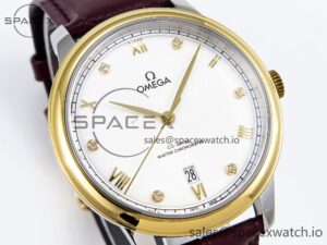 Omega De Ville Date YG MKF 1:1 Best Edition White Textured Dial Diamonds Marker on Brown Leather Strap A8800 - Image 3