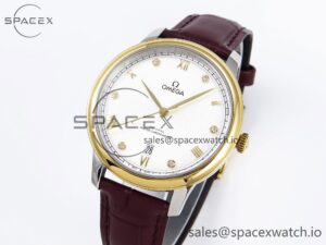 Omega De Ville Date YG MKF 1:1 Best Edition White Textured Dial Diamonds Marker on Brown Leather Strap A8800 - Image 4