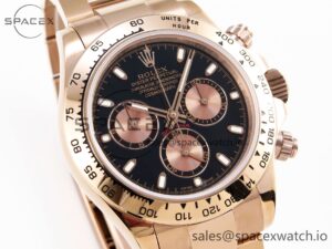 Rolex Daytona 116505 RG OMF Best Edition Black/RG Dial on RG Bracelet A7750 (Slim Movement) - Image 3