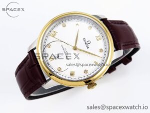Omega De Ville Date YG MKF 1:1 Best Edition White Textured Dial Diamonds Marker on Brown Leather Strap A8800 - Image 6