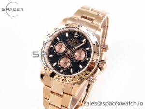 Rolex Daytona 116505 RG OMF Best Edition Black/RG Dial on RG Bracelet A7750 (Slim Movement) - Image 4