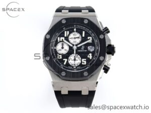 Audermars Piguet Royal Oak Offshore 42mm SS APF 1:1 Best Edition Black Dial White Markers Ceramic Bezel on Black Rubber Strap A7750