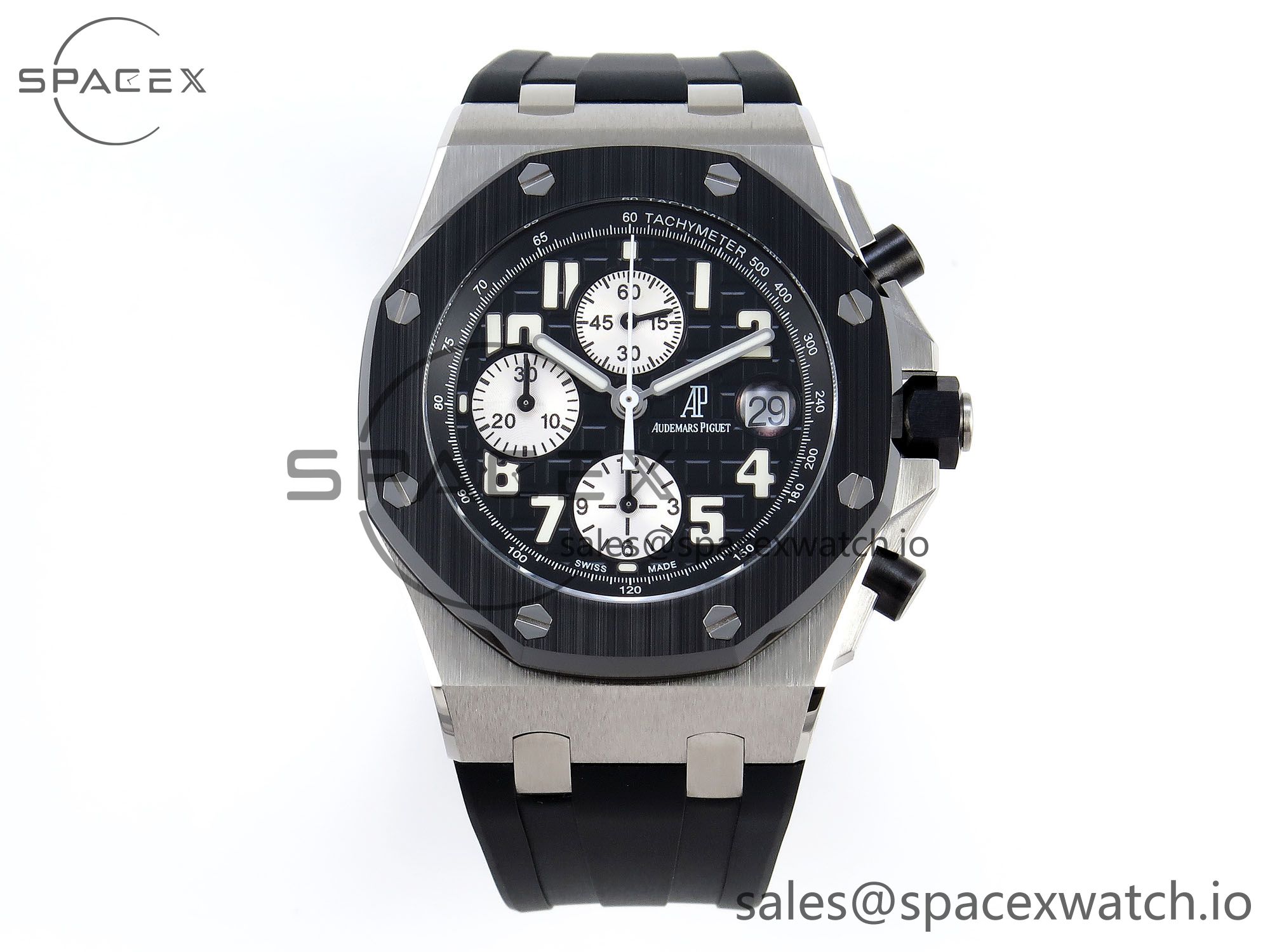 IMG_0110 Audermars Piguet Royal Oak Offshore 42mm SS APF 1:1 Best Edition Black Dial White Markers Ceramic Bezel on Black Rubber Strap A7750 - Image 1