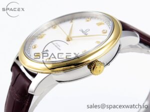 Omega De Ville Date YG MKF 1:1 Best Edition White Textured Dial Diamonds Marker on Brown Leather Strap A8800 - Image 7