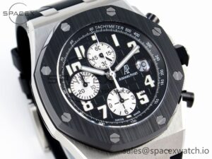 Audermars Piguet Royal Oak Offshore 42mm SS APF 1:1 Best Edition Black Dial White Markers Ceramic Bezel on Black Rubber Strap A7750 - Image 3