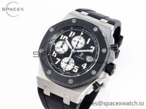 Audermars Piguet Royal Oak Offshore 42mm SS APF 1:1 Best Edition Black Dial White Markers Ceramic Bezel on Black Rubber Strap A7750 - Image 4