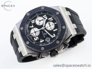 Audermars Piguet Royal Oak Offshore 42mm SS APF 1:1 Best Edition Black Dial White Markers Ceramic Bezel on Black Rubber Strap A7750 - Image 6